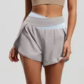 High-waist color-block yoga shorts for fitness and summer sports in grey and blue - Ice Glaze Grey