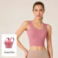 Soutien-gorge de sport rose poudré à larges bretelles pour le yoga - Rose Poudré