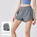 Breathable high-waist women's double-layer sports shorts in Sea Rock Gray with side pocket - S / Bottoms / Sea Rock Grey