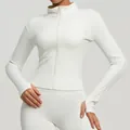 Slim-fit long sleeve white yoga jacket with front zipper for workout fitness and pilates - S / Tops / White