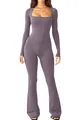 Primer plano de mono morado de manga larga con cuello cuadrado y pernera acampanada - S / Top Y Pantalón / Púrpura Gris