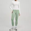 Set fitness yoga 2 pezzi con giacca bianca con zip e leggings verdi a vita alta regolabili. - Taglia S / Top E Pantaloni / Bianco + Verde Germoglio