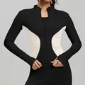 Professional slim fit color-block zip-up yoga jacket for women in black and beige finish - S / Tops / Starry Black