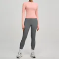 Completo fitness yoga due pezzi con giacca rosa con zip e leggings grigi sportivi - Taglia S / Top E Pantaloni / Rosa Barbie + Grigio Sale Marino