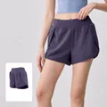 Eggplant purple yoga running shorts with pockets and anti-chafing liner - S / Bottoms / Eggplant Purple