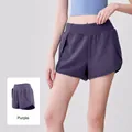 Eggplant purple yoga running shorts with pockets and anti-chafing liner - S / Bottoms / Sauce Purple