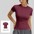 Maroon slim-fit short sleeve athletic yoga t-shirt for women gym workout - S / Tops / Berry Red