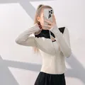 Slim fit color-block yoga sports jacket for women in ivory white and black finish - S / Tops / Ivory White (Contrast)