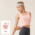 Nahtloser stoßfester Sport-BH in Barbie-Rosa mit breiten Trägern für Yoga und Fitness - Barbie-Rosa