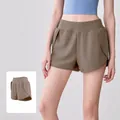 Women's high-waisted athletic running and yoga shorts in stylish cocoa color finish - Cocoa