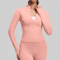 Slim-fit long sleeve yoga jacket with thumbholes in soft peach pink color. - S / Tops / Barbie Pink