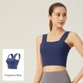 Soutien-gorge de sport de yoga sans couture à larges bretelles en couleur bleu baleine. - Bleu Baleine