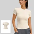 Ivory white slim-fit short-sleeved yoga top for women's athletic running fitness - S / Tops / Ivory