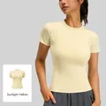 Premium sunshine yellow slim-fit yoga short sleeve workout t-shirt for women's fitness - S / Tops / Sunny Yellow