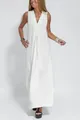 Elegante abito lungo senza maniche con scollo a V bianco crema e dettaglio a pieghe - 3XL / Sopra e Sotto / Bianco