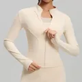 Slim fit beige zip-up yoga jacket for women's fitness, running and pilates workout wear - S / Tops / Ivory