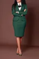 Elegant professional dark green long sleeve blazer and pencil skirt suit set for women - S / Top And Bottom / Dark Green