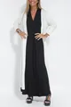 Elegant two-piece set featuring a black V-neck maxi dress and long white open cardigan - S / Tops / White