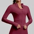 Slim fit athletic yoga jacket in deep burgundy red for running and pilates fitness - S / Tops / Berry Red