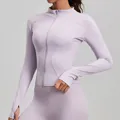 Slim fit lavender yoga jacket for women with full zipper and thumbholes in SKU view - S / Tops / Changrong Purple