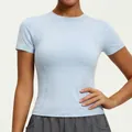 Professional light blue slim fit women's short sleeve yoga top for fitness and running. - S / Tops / Cloud Water Blue
