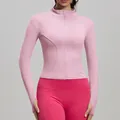 Professional slim fit pink long sleeve yoga jacket with thumbholes and front zipper closure - S / Tops / Pink Diamond