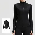 Women's slim fit zip-up athletic yoga jacket in stellar black with thumbholes - S / Tops / Starry Black