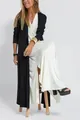 Elegant two-piece clothing set with a white V-neck sleeveless maxi dress and black cardigan - S / Tops / Black