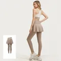 Leggings da yoga 2 in 1 color kaki a vita alta con gonnellino per fitness - Taglia S / Pantaloni e gonne / Kaki