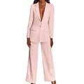 Elegant lichtroze damespak bestaande uit een single-breasted blazer en een wijde broek. - S / Boven- En Onderstuk / Roze