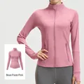 Slim fit zip-up yoga jacket with stand collar in bean paste pink for fitness - S / Tops / Dusty Pink