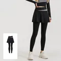 Leggings yoga 2-in-1 a vita alta con gonna, colore Stellar Black contrasto donna - Taglia S / Pantaloni e gonne / Nero brillante