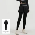 Leggings de yoga 2 en 1 con falda de cintura alta en color Stellar Black contraste - S / Bottoms / Negro Estrellado