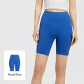 High-waisted striped pocket yoga shorts in sapphire blue for running and fitness - S / Bottoms / Royal Blue
