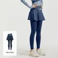 Leggings falda de yoga con bloques de color y cintura alta en azul ballena mujer - S / Bottoms / Azul Ballena