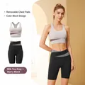 Color-block sports yoga set in milk tea gray and starlight black with removable pads - S / Top And Bottom / Milk Tea Grey + Starry Black