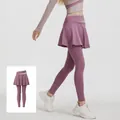 Leggings gonna da yoga bicolore a vita alta per il fitness in colore viola bacca - Taglia S / Pantaloni e gonne / Viola di Bacca