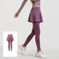 Leggings con falda de yoga de talle alto y bloques de color en color morado baya - S / Bottoms / Púrpura de Baya
