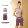 Women's two-piece purple color-block workout set with removable pads for yoga and gym - S / Top And Bottom / Milky Purple + Berry Purple