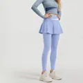 Pantalon de yoga bicolore taille haute avec jupe intégrée en bleu givre clair - Bleu Givre Clair