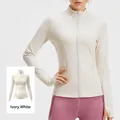 Professional slim-fit breathable yoga sports jacket with stand-up collar in ivory white - Ivory