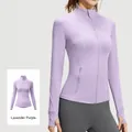 Slim fit lilac purple zip-up yoga athletic jacket with thumbholes and stand collar - Changrong Purple