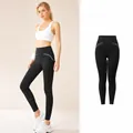 Hoge taille, nauwsluitende yoga-legging in koud theezwart met contrasterende lijnen - S / Bottoms / Koud Thee Zwart