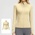 Women's slim fit sunshine yellow athletic zip-up jacket with stand collar and thumbholes - Sunny Yellow