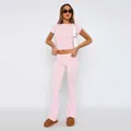 Elegante completo rosa baby due pezzi aderente con crop top e pantaloni a zampa donna - XS / Top E Pantaloni / Manica Corta / Rosa