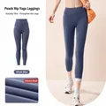 Women's high-waist fleece-lined yoga pants in whale blue with tummy control and lift - S / Bottoms / Whale Blue