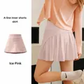 High waist ice-feel pleated athletic skort in ice mist pink with inner safety shorts - M / Bottoms / Pink