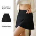 High-waisted black pleated athletic skort featuring a comfortable A-line fit and inner shorts - M / Bottoms / Black