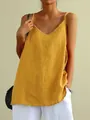 Lässiges, locker sitzendes senfgelbes Baumwoll-Leinen-Camisole-Tanktop für Damen im Sommer - S / Oberteile / Gelb