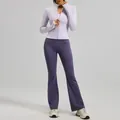Eng anliegendes Yoga-Set mit lavendelfarbener Jacke und dunkel lila Schlaghose - Ruhm-Lila + Auberginen-Violett